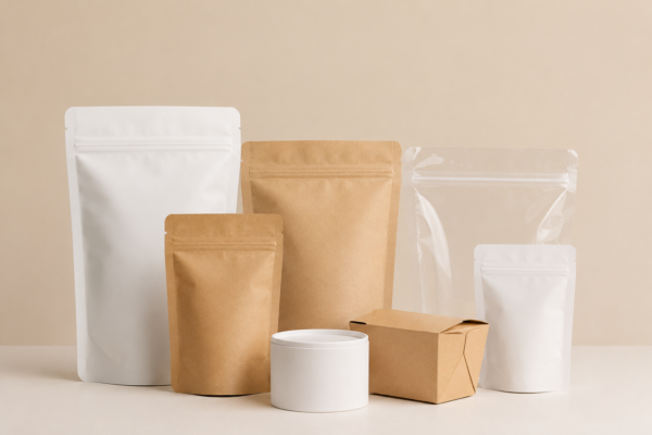 Kemasan produk UMKM dengan berbagai jenis standing pouch dan kemasan modern