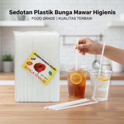 Sedotan Plastik Merk Mawar Drinking Straws Higienis (Isi 500 pcs)